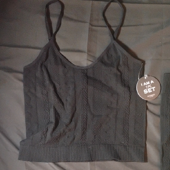 Black Knit Lounge Tank & Biker Short Set Sz Med - Picture 3 of 4